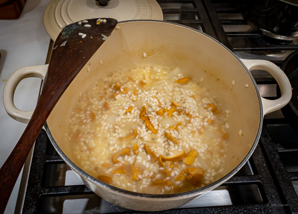 chanterelle risotto cooking