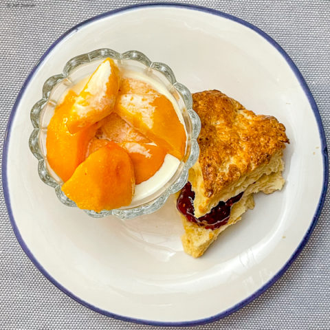 Cheese Scones with Peaches and Jam