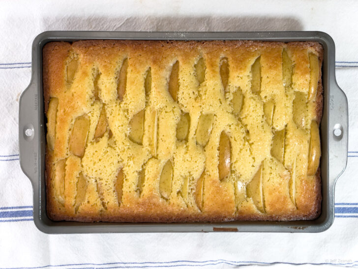 Baked Dutch Apple Cake in pan