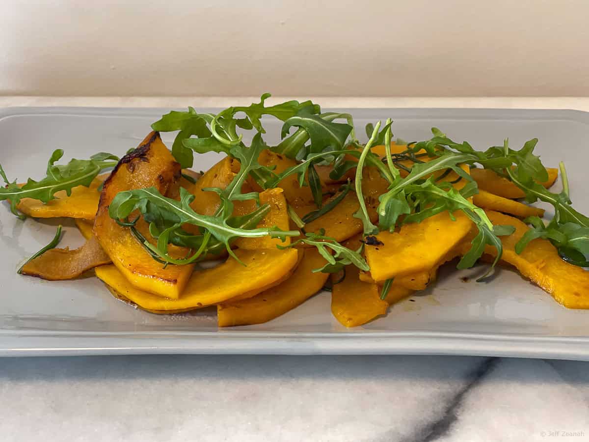 Winter Squash with Arugula and Rosemary topped with Arugula